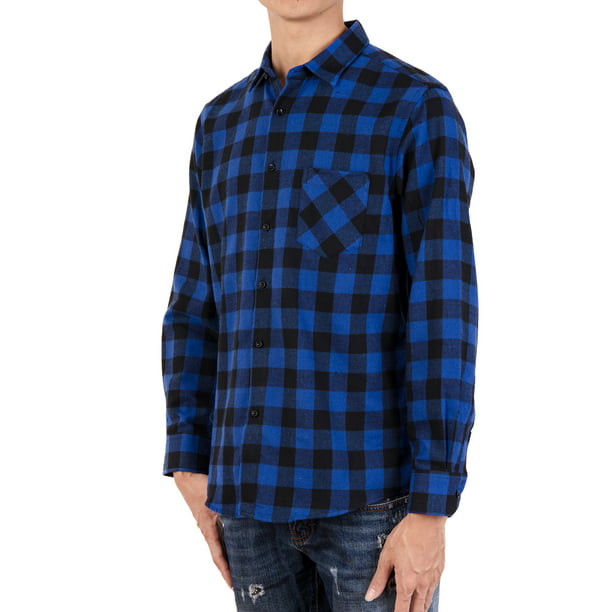 BYWX Men Button Up Slim Fit Long Sleeve Plaid Print Casual Flannel Checkered Shirt 
